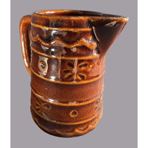 Marcrest Daisy Dot Brown Stoneware Creamer Syrup Pitcher Vintage USA 4" - Picture 3 of 6